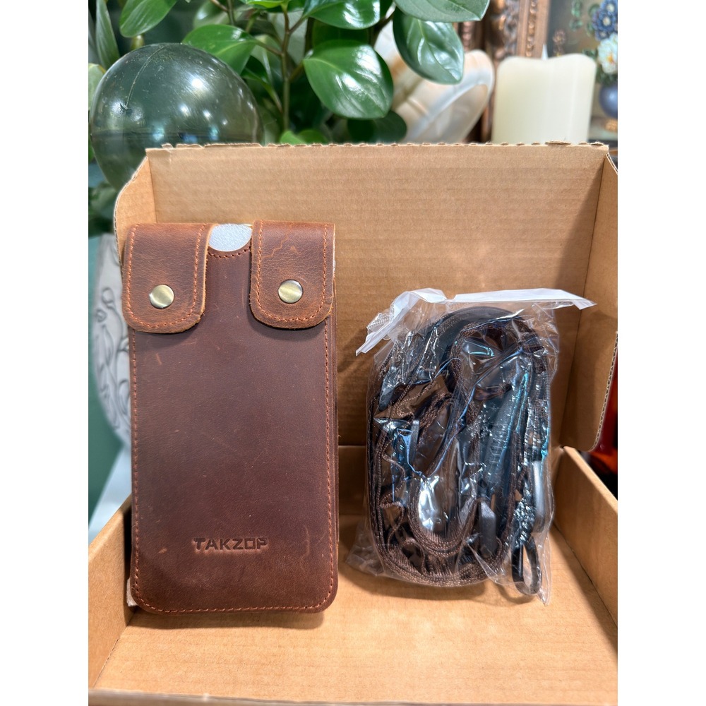 Takzop Brown Leather Cell Phone Holster Belt Loop Pouch with Crossbody Strap